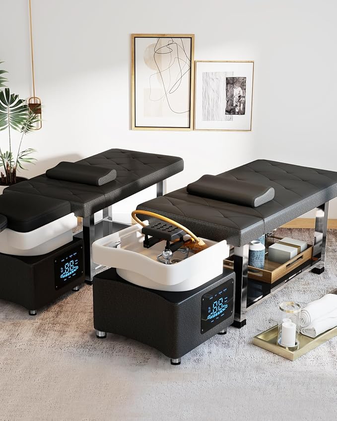 Artist hand Head Spa Bed, Hair Washing, Shampoo Massage Bed with Water Cycle Salon Equipment for Beauty Head Spa, Constant Temperature System (Silver)