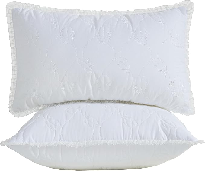 12 x 20 Throw Pillow Inserts with Lace Edge | Soft and Fluffy, Breathable Quilted Cotton Fabric - Decorative Pillows for Couch Sofa Bed, White, Pack of 2