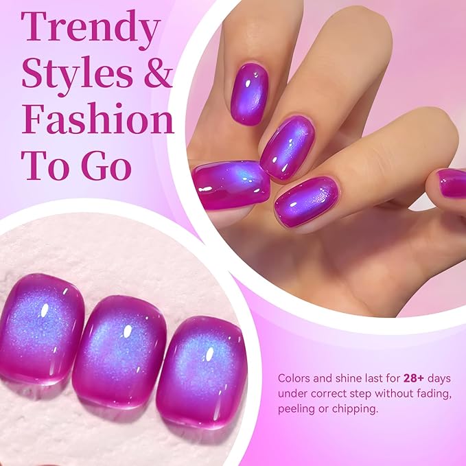Born Pretty Spring Summer Cat Magnetic Eye Gel Polish,2026 Fruit Dark Purple Holographic Glitter Shimmer Translucent Sheer Magnetic Gel Polish with Blue Powder