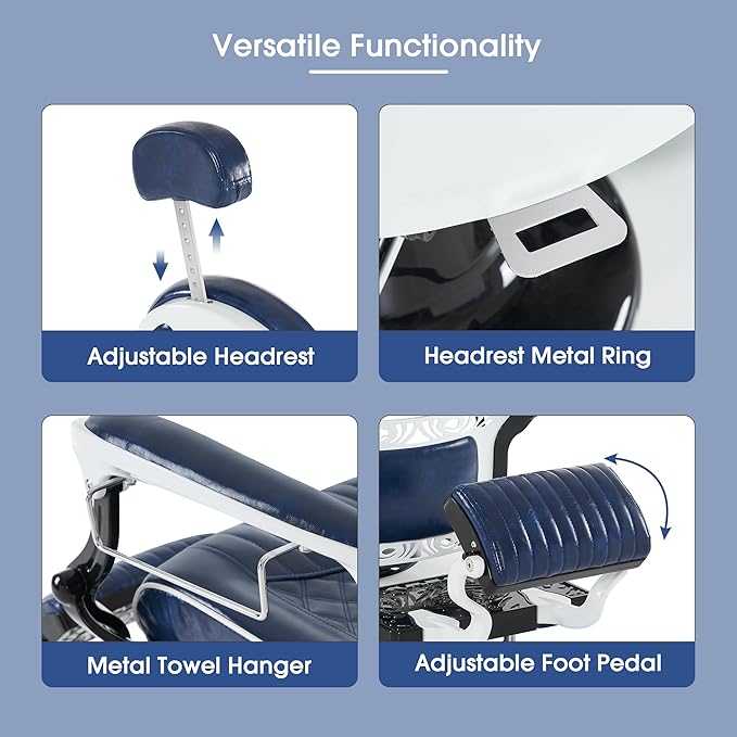 BarberPub Heavy Duty Metal Vintage Barber Chair All Purpose Professional Hydraulic Reclining Salon Beauty Spa Chair Styling Equipment 8730 (Blue)