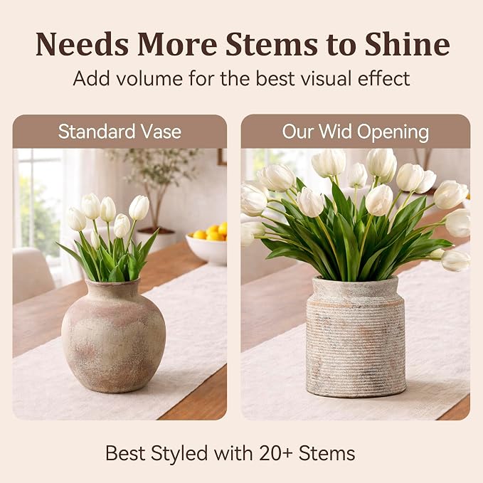 Ceramic Flower Vase 7.5 inch Farmhouse Rustic Vase for Home Decor Handcrafted Pottery Terracotta Vases for Dining Table Decor Fireplace Living Room Bathroom Wedding Centerpiece (M-Terracotta)