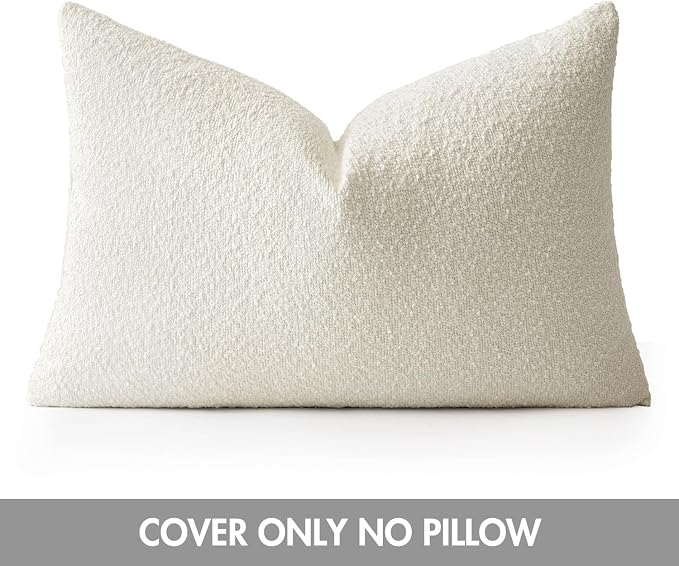 MIULEE Textured Boucle Lumbar Pillow Cover for Bed 16x24 White | Pack of 1 Textured Neutral Couch Throw Pillow Cover, Accent Solid Pillowcase, Sofa Living Room Home Decor