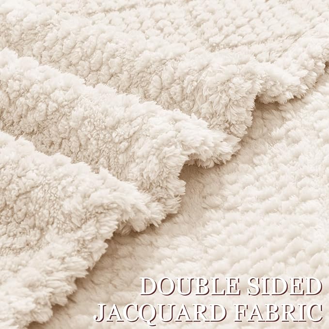 Whale Flotilla Soft Fleece Throw Blanket for Couch, Ivory White | Jacquard Waffle Blankets for Home Decor, Lightweight and Cozy, All Season Suitable, 50x60 Inch