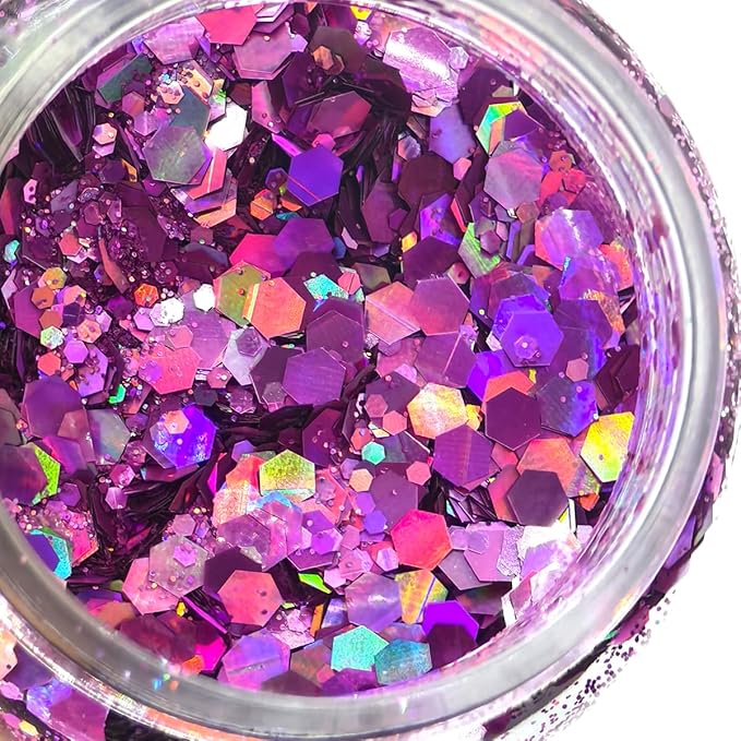 Electric Bliss Beauty - Ultra Pink Holographic Craft & Beauty Glitter - 2oz/56g - 24 Colors - Cosmetic Grade - Easy-Pour Shaker Jar with Dual-Flip Cap