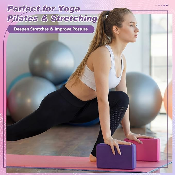 4 Pcs Foam EVA Yoga Blocks Different Color Soft Non Slip Supportive Yoga Bricks Lightweight Gymnastic Blocks Stretching Accessories for Women Pilates Meditation
