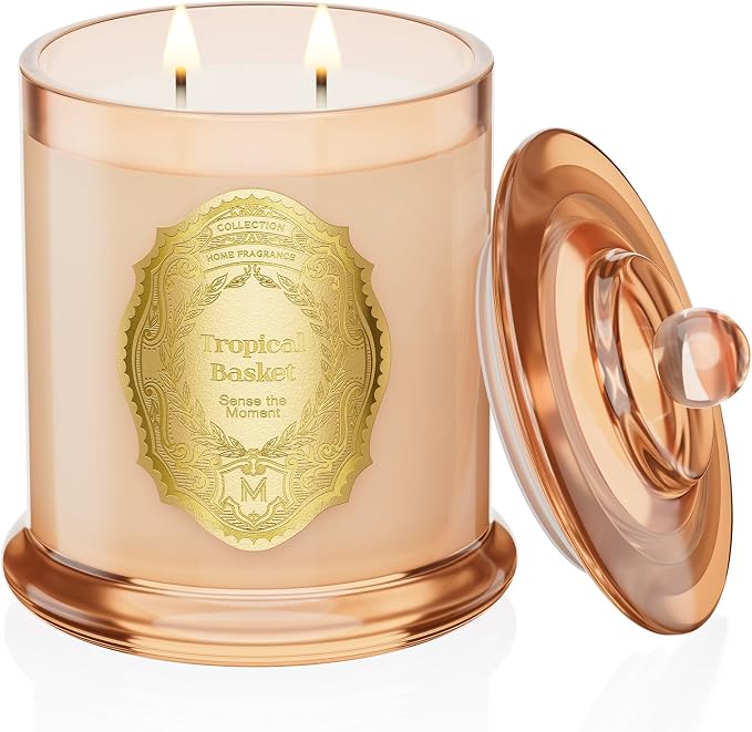 M&SENSE Tropical Basket Candles for Home Scented, 2 Wick 12.7oz Soy Wax Candles 70 Hours Long Burning,Non Toxic Candles Gift for Stress Relief, Meditation, Yoga