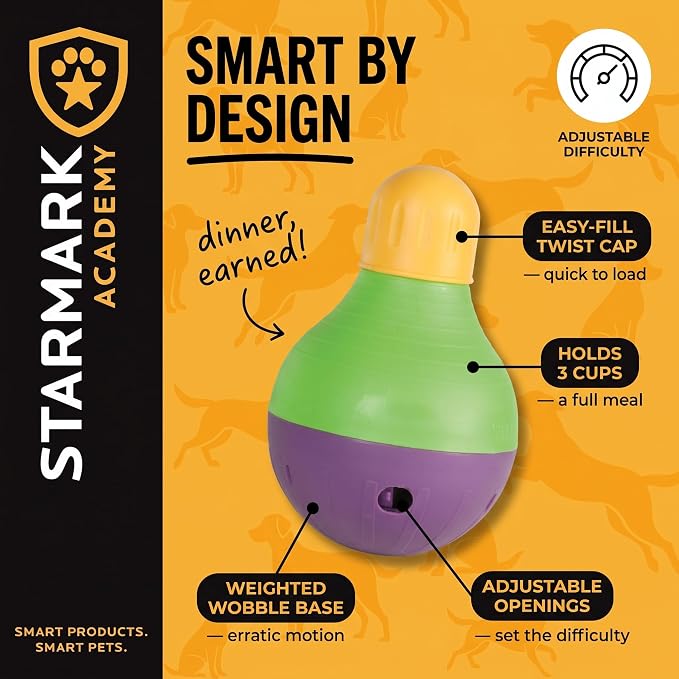 Starmark Bob-A-Lot Interactive Dog Pet Toy, Large, Yellow/Green/Purple