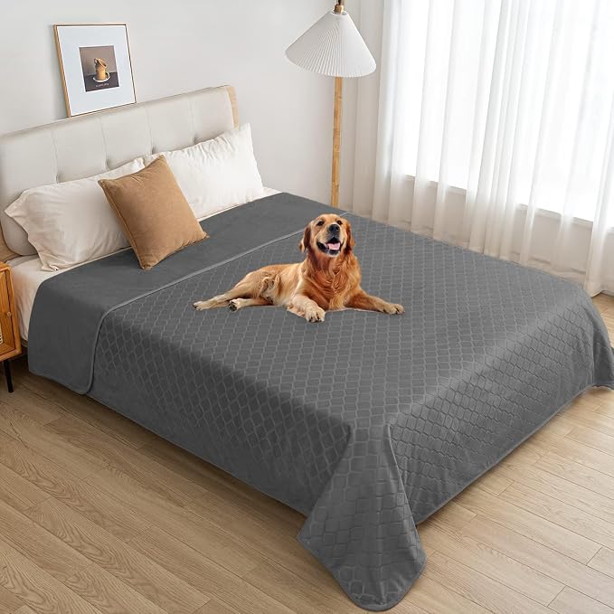 fuguitex Waterproof Dog Blanket Bed Cover Dog Crystal Velvet Moroccan Fuzzy Cozy Plush Pet Blanket Throw Blanket for Couch Sofa(52 * 82 inch, Dark Grey+Grey)