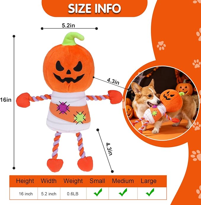 EXPAWLORER Halloween Dog Squeaky Toys - Interactive Funny Pumpkin Chew Toy