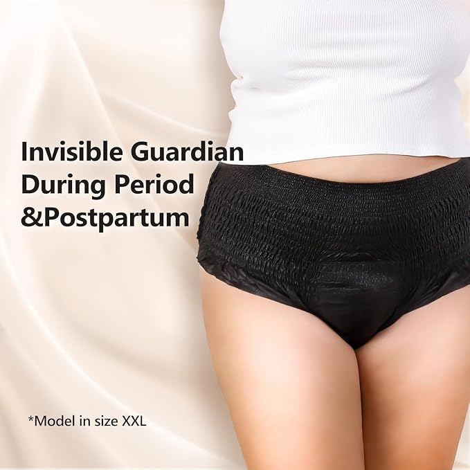 MOLLIS Disposable Period Underwear for Women, Postpartum Panties, Maternity Knickers Heavy Flow Leak Proof, Unscented, Black, Small/Medium, 16 Count