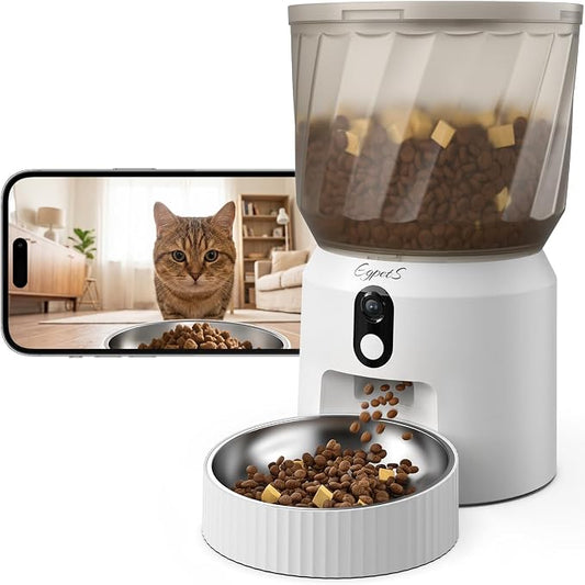 Automatic Cat Feeder with Camera, 2K WiFi Pet Feeder, 4L | Two-Way Talk, Night Vision, 5G & 2.4G Dual-Band WiFi, Custom Portion Control, Low Food Alerts, Call Pet Sound, Easy to Clean