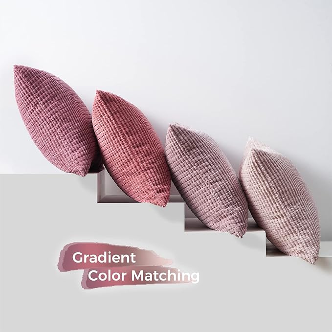 Topfinel 4 Packs Pink Decorative Throw Pillow Covers 16x16 Inch for Living Room Couch Bed Sofa, Boho Western Farmhouse Home Decor, Square Soft Moss Corduroy Fall Cushion Case 40x40 cm