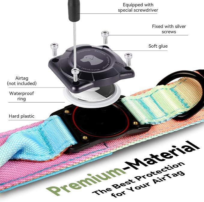 2026 Upgrade Waterproof Tactical AirTag Dog Collar, Built in AirTag Holder | Comfortable Control Handle, Quick Release Metal Buckle, Durable 1000D Nylon, For Medium to Large Dogs, Pastel lcing,L