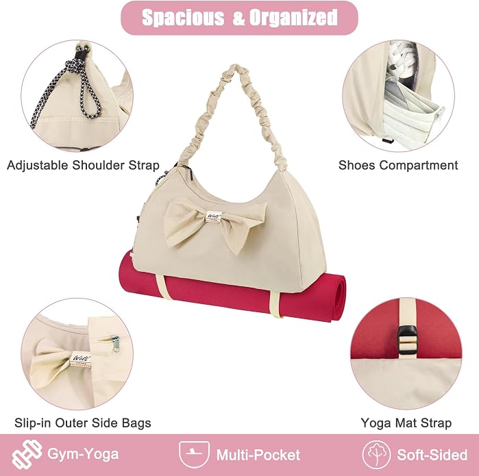 WOLT Gym Bag For Women, Yoga Mat Bag with Shoes Compartment, Wet Pocket and Water Bottle Pocket