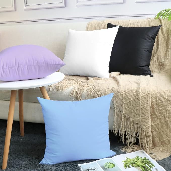 Thmyo 4-Pack 100% Cotton Comfortable Solid Decorative Throw Pillow Case Square Cushion Cover Pillowcase Sublimation Blank Pillow Covers DIY Throw Pillowcase for Sofa(18x18inch/45x45cm,Light Purple)