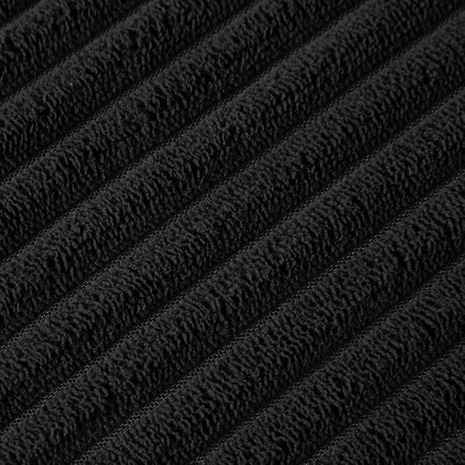 Fancy Homi Pack of 2 Corduroy Soft Decorative Throw Pillow Covers with Pom-poms, Solid Square Cushion Case Pillow Cases Set for Couch Sofa Bedroom Car Living Room (22"x22", Black)