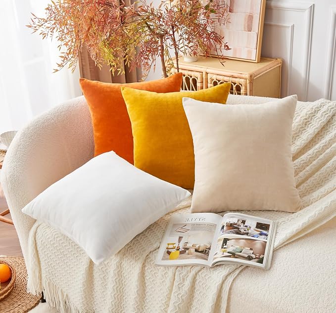 Throw Pillow Covers Mustard Yellow Set of 2 12x20 Inch Fall Pillow Covers, Soft Velvet Farmhouse Lumbar Decorative Pillowcases for Couch Sofa Bed, Home Boho Decor, Modern Cushion Covers