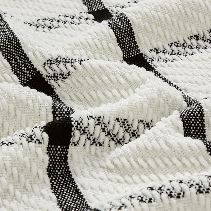 CREVENT 60"X80" Farmhouse Breathable Soft and Warm Chenille Plaid Throw Blanket for Sofa Couch Bed, Home Decoration Throw with Tassles (Black & White)