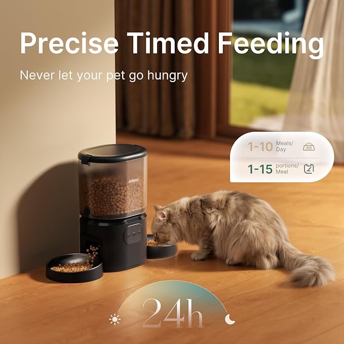 Automatic Cat Feeder for 2 Cats, Dual Cat Feeder with 5G WiFi APP | Cat Food Dispenser App Control, Timed Precise Feeding, Portion Control, 5L Auto Pet Feeder, Double Stainless, Voice Recorder