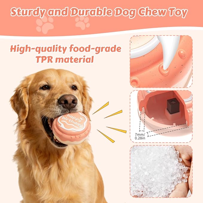Dog Birthday Cake Toy Indestructible Squeaky Toys for Aggressive Chewers Outdoor Swimming Interactive Tough Chew Toys for Medium and Large Dogs