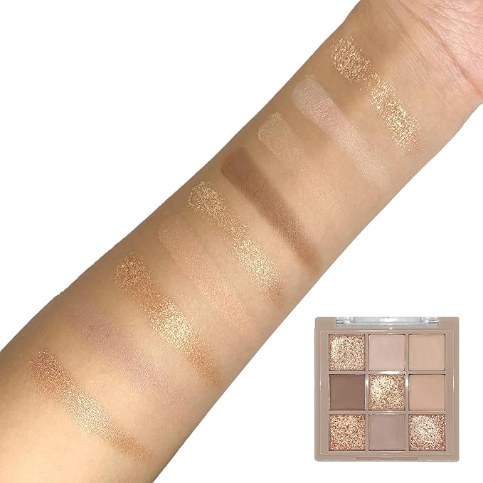 Nude Gold Eyeshadow Palette, Matte Shimmer Glitter Eye Shadow Makeup Palettes, Naked Neutral Brown Eyeshadow Makeup Pallet For Women, Highly Pigmented Long Lasting Blendable Cool Toned Eyeshadow