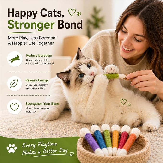 Giant Catnip Cat Toys for Indoor Cats, 6 Pack Interactive Cat Toy, Oversized Cotton Swab Design, Kitten Toys for Boredom Relief, Exercise & Play