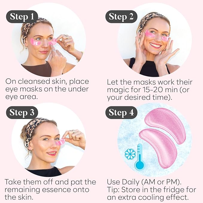AURAE Rose Under Eye Patches (30 Pairs) - Under Eye Mask for Appearance of Dark Circles - For Puffy Eyes Smoothing - Skincare Mask
