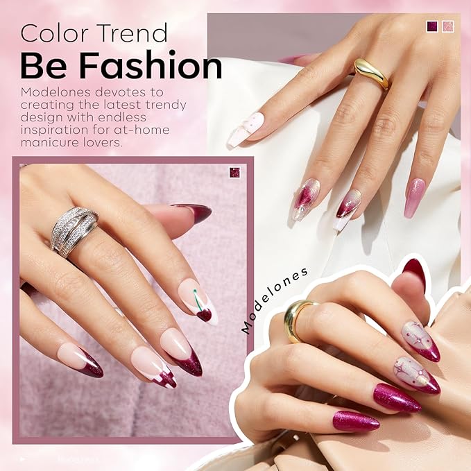 modelones Gel Nail Polish Set, 6 colors 2026 Neutral Nude Pink Gel Polish Pearl White Burgundy Red Shimmer Peach Pink Galaxy Grape Purple Glitter Nail Polish DIY Nail Art Manicure Gift