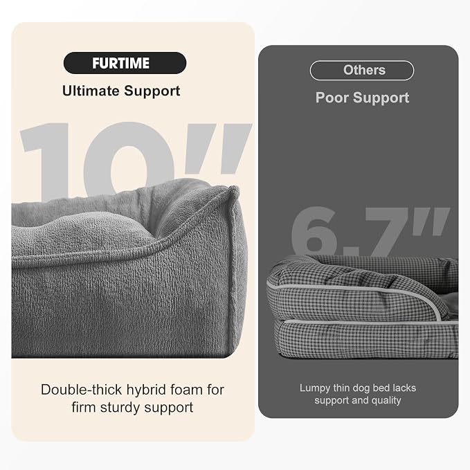 FURTIME XXL Orthopedic Dog Beds Large Sized Dog, Extra Thick Dog Couch 48" | Supportive Pet Sofa, Ergonomic Slant Dog Beds with Removable Washable Cover, Ultra Soft Surface & Non-Slip Bottom, Light Grey