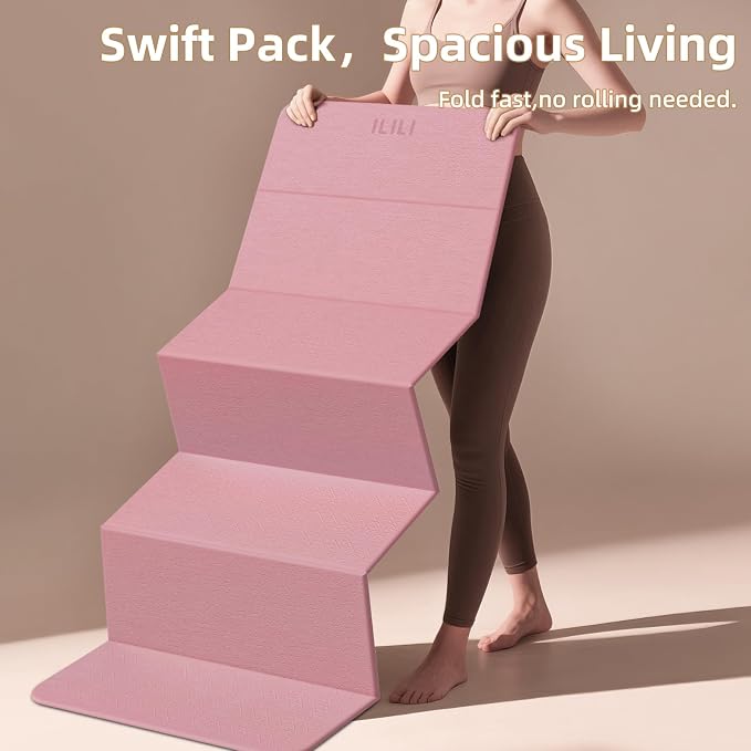 ILILI Foldable Yoga Mat, 10mm Thick, TPE Material, Extra Long 75"L x 26"W, Soft and Comfortable Folding Mat 0.4 Inches, Easy to Carry and Store, 190*66cm Portable Multi-Functional Use for Yoga, Home Exercise & Outdoor