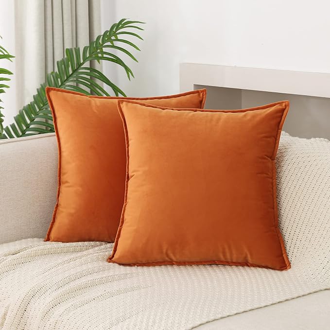 Velvet Orange Throw Pillow Covers 18”x18”Pack of 2 Soft Decorative | Square Cushion Covers for Couch Sofa Bed Livingroom Car Home Decor,45x45Cm