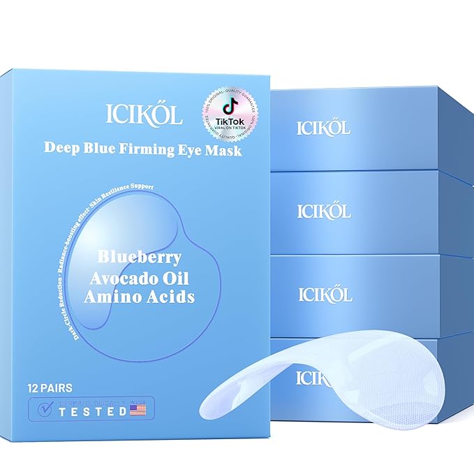 Deep Blue Firming Under Eye Patches for Women - Dark Circle Reduction & Radiance boosting & Skin Resilience Support. Visibly Fades to Clear in 40 Mins, Fully Absorbed in 3Hrs. Blue, 60 Pairs.