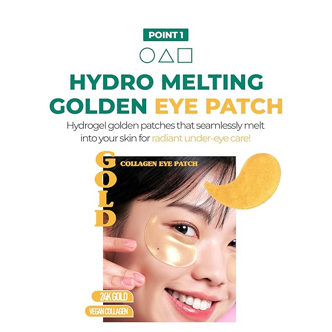 BRING GREEN Gold Collagen Eye Patches 60 Count, Hydrating Firming Under Eye Mask for Dark Circles & Puffiness