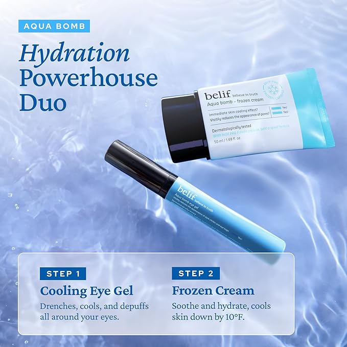 belif Aqua Bomb Frozen Gel Cream - Cooling Relief with Panthenol & Niacinamide - Daily Soothing & Hydrating Moisturizer, Depuff with Caffeine, Lightweight, Korean Skincare, 1.69 fl oz