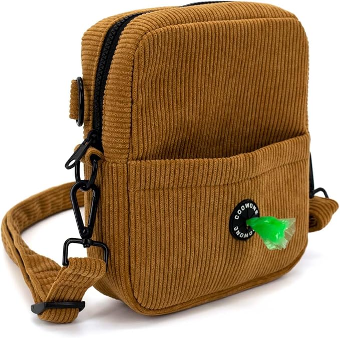 Dog Treat Pouch,Velvet Dog Training Pouch Bag Built-in Poop Bag Dispenser | Large Capacity Pet Treat Training Bag for Treats, Kibbles, Pet Toys (Brown)
