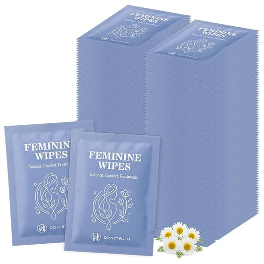 Feminine Wet Wipes Bulk, Individually Wrapped Period Intimate Wipe 200 Pack | Travel Size Personal Hygiene Female Private Parts Cleansing Wipe Butt for Women Girls Daily Travel Bathroom Essential