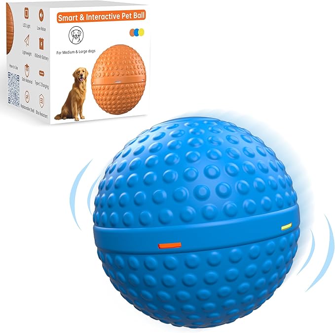 SNOYWEN Interactive Dog Toys, Automatic Moving Bouncing Rolling Ball, Food-Grade Rubber Material IPX7 Waterproof Ball for Medium, Large Dogs, 850mAh Battery Large Capacity, Type-C Rechargeable