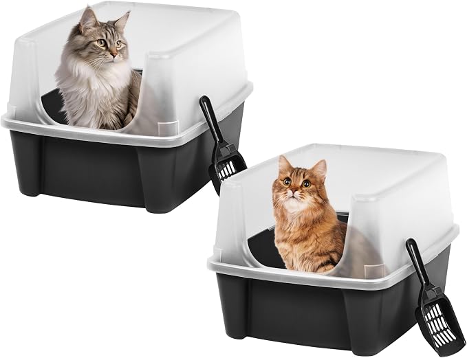 IRIS USA Large High Sided Cat Litter Box, Scatter Shield, Black | Active Cats, Tall Wall Protection, Kick-Proof Sides, Extra Deep Pan, Easy Daily Scoop, Keeps Floor Clean