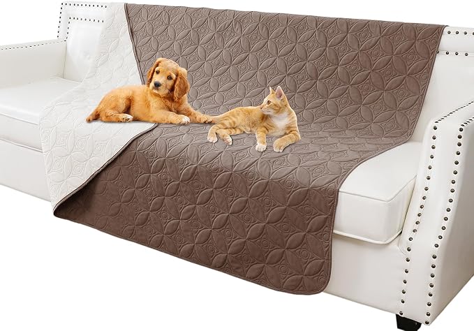Waterproof Couch Cover for Dogs - Washable Pets Furniture Protector | TPU Leak-Proof Liner, Lightweight & Reversible, Fits Chair, Sofa, Bed, 68" x 82" , Chocolate/Cream