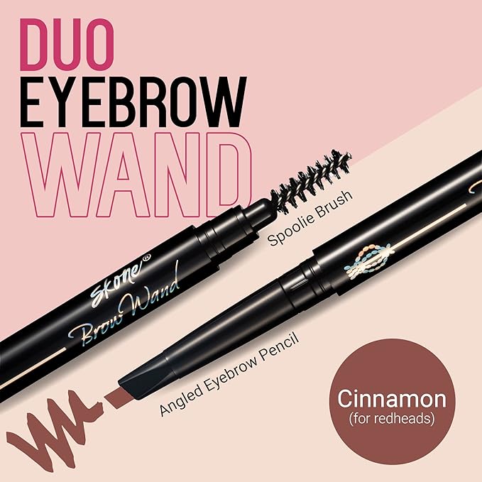 Skone Cosmetics The Original Brow Wand Eyebrow Pencil with Brush - Dual-Sided Retractable Waterproof Long-Lasting Brown Eye Brow Pencils for Women with Sleek Eyebrows - Cinnamon for Redheads