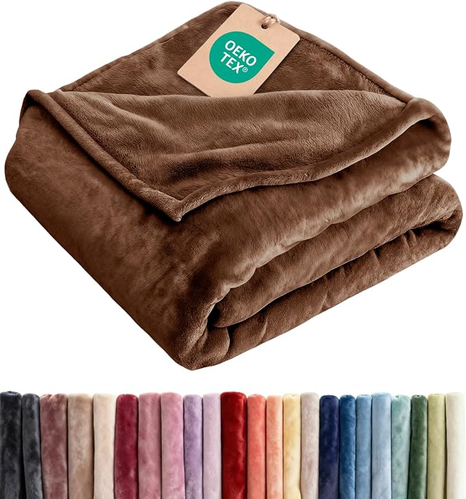 Fleece Blanket Cal King Size - Ultra-Soft Flannel Fleece Blanket - Brown | Soft, Warm, Outdoor Picnic Blanket for Camping, Travel, Lightweight, Cozy, Anti-Static, Home Decor Gifts for Men & Women