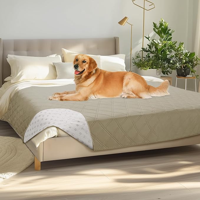 Luciphia Waterproof Couch Cover for Dogs, Non-Slip Pet Sofa Protector | Non-slip waterproof couch cover scratch-resistant machine washable protects sofa bed from spills fur, Taupe White, 68" x 82"