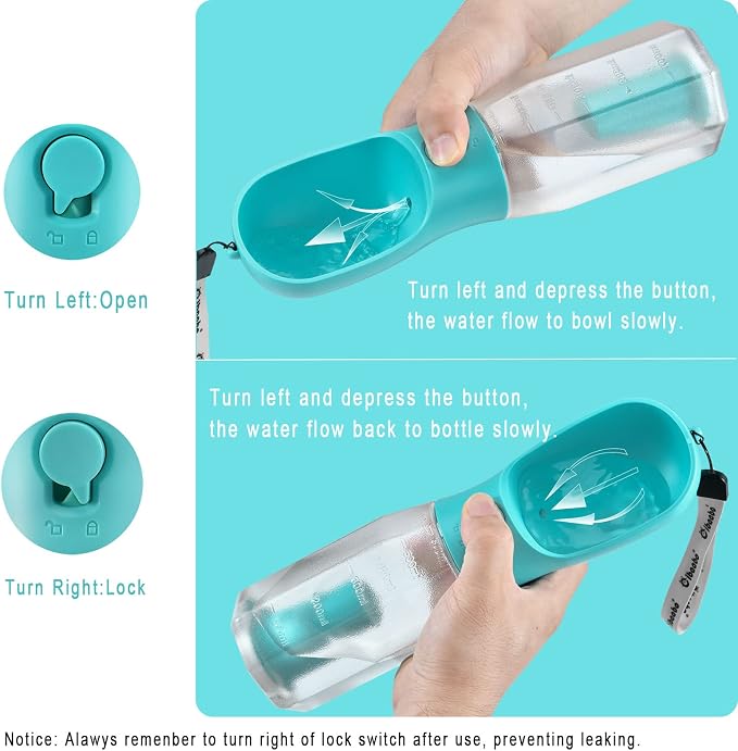 Cibaabo Dog Water Bottle with Food Container & Poop Bag Holder & Filter | Feeding & Hydration & Waste All in One | Travel Puppy Water Bowl | Portable Pet Dispenser | Dog Gifts | for Walking Beach