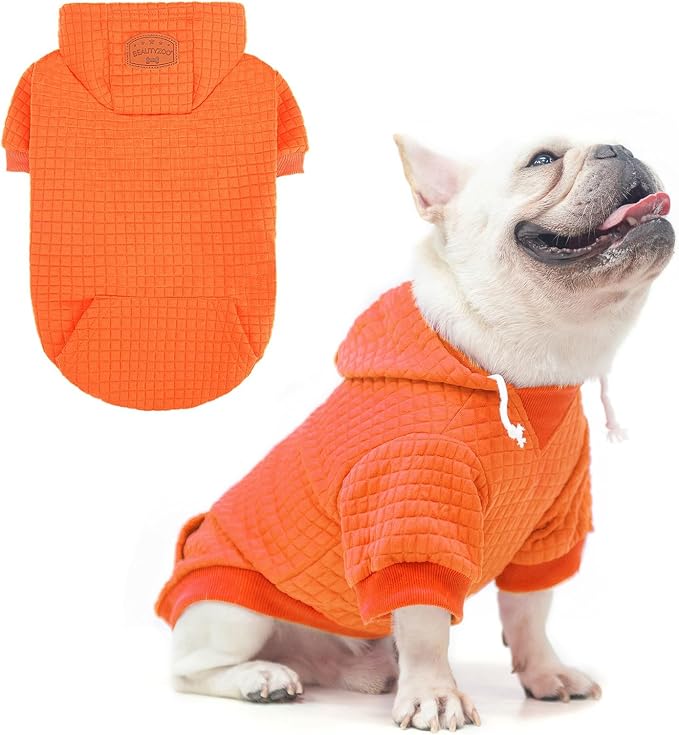 BEAUTYZOO Dog Hoodies Sweater for Medium Dogs, Waffle‑Like Laminated Coat | Warm Dog Sweatshirt with Pocket & Leash Hole, Pullover Clothes for Girl Boy Dogs, Stretchy & Easy‑On‑Off, Bulldogs Pitbulls