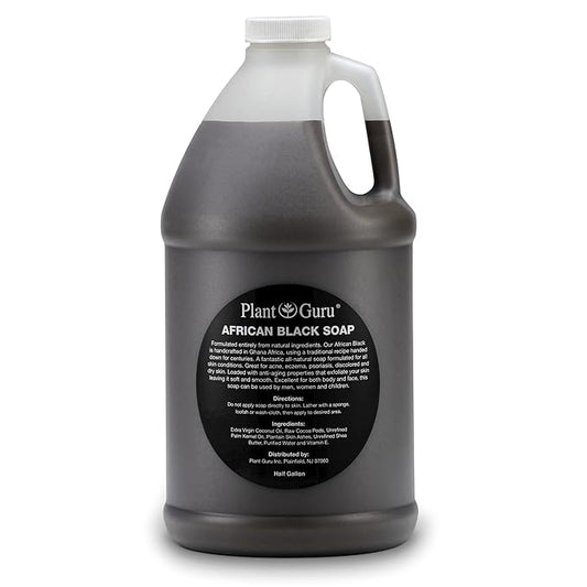 African Black Soap Liquid Half Gallon - 100% Raw Pure Natural From Ghana, Acne Treatment, Aids Against Eczema & Psoriasis, Dry Skin, Scar and Dark spot Removal, Pimples and Blackhead, Face & Body Wash