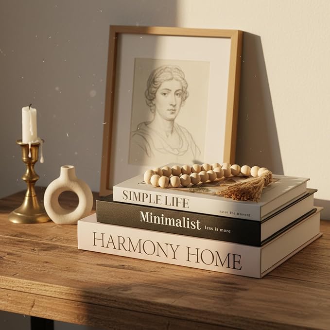 TwoDays Beautiful Coffee Table Books, Neutral Fashion Decorative Books for Home Bookshelf, Modern Room Decor Aesthetic, Fake Faux Book Storage Boxes for Decoration (Set of 3)