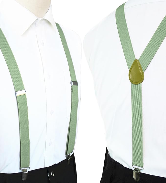 JEMYGINS Solid Color Mens Suspender with 3 Strong Clips Adjustable Braces