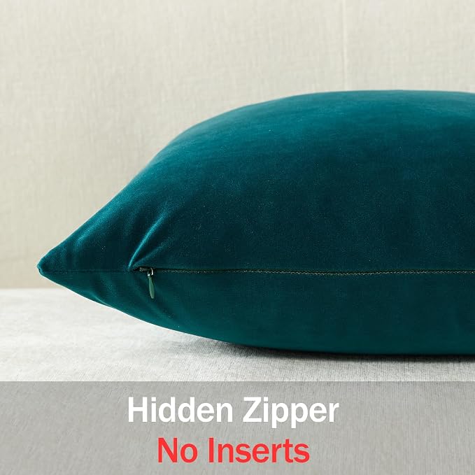 Throw Pillow Covers 20x20 Teal: Pack of 2 Cozy Soft Velvet Square Modern Luxury Decorative Throw Pillow Cases for Sofa Couch Living Room Bed Home Decor