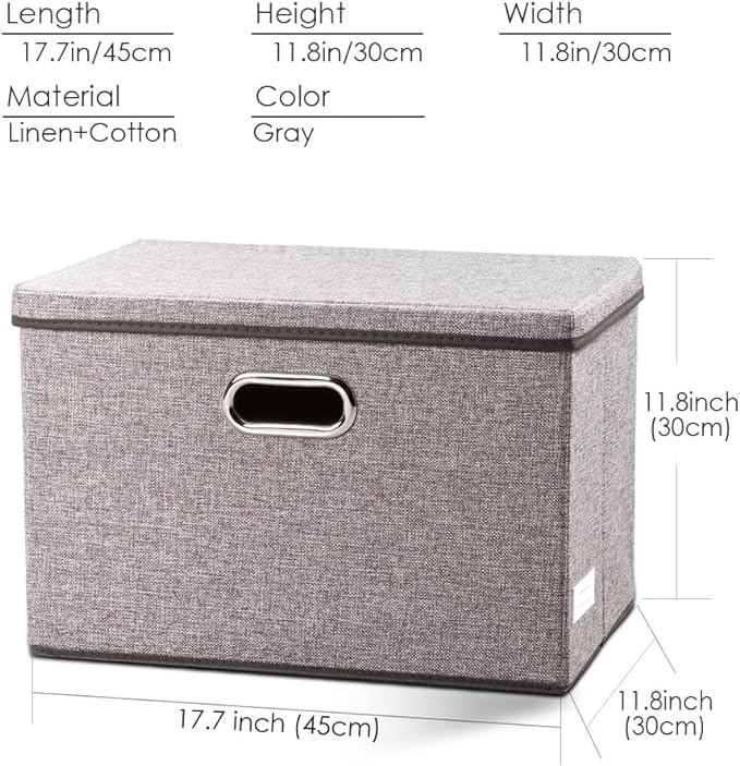 Large Collapsible Storage Bins with Lids [3-Pack] Linen/Cotton Blend Foldable Storage Boxes Organizer Containers Baskets Cube with Cover for Home Bedroom Closet Office Nursery(17.7x11.8x11.8)