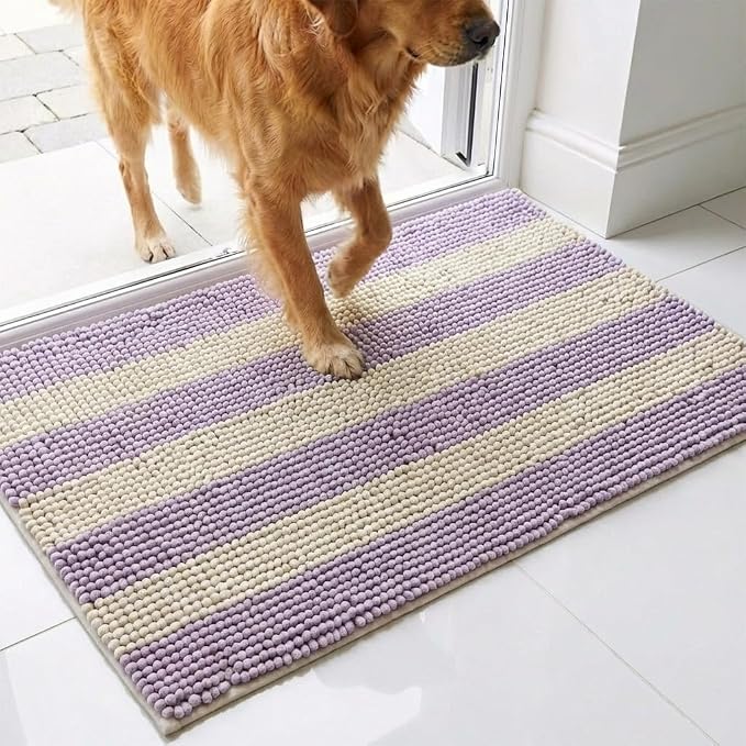 Muddy Mat® Super Absorbent Loop-Thread Chenille Dog Door Mat for Muddy Paws – Non-Slip, Machine Washable Indoor Entry Rug, Quick-Dry Pet Mat for Entryway – Lavender Sand 19"x30"